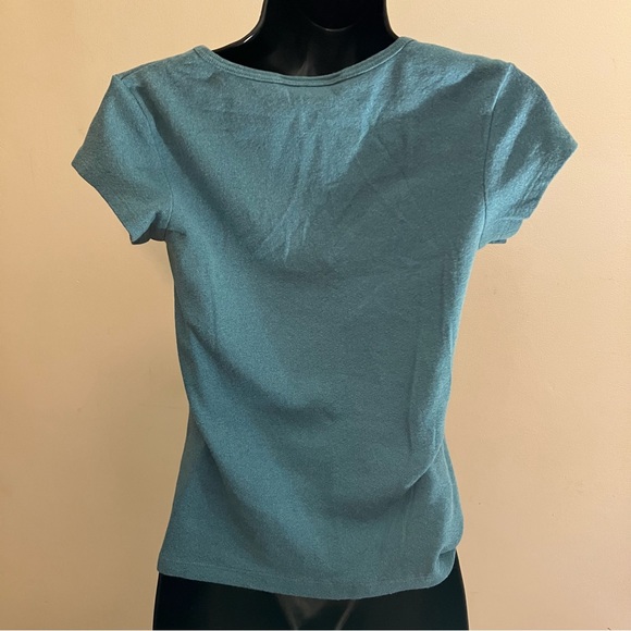 3/$20 Bisou Bisou teal short sleeve v-neck nylon blend top size medium - Picture 3 of 7